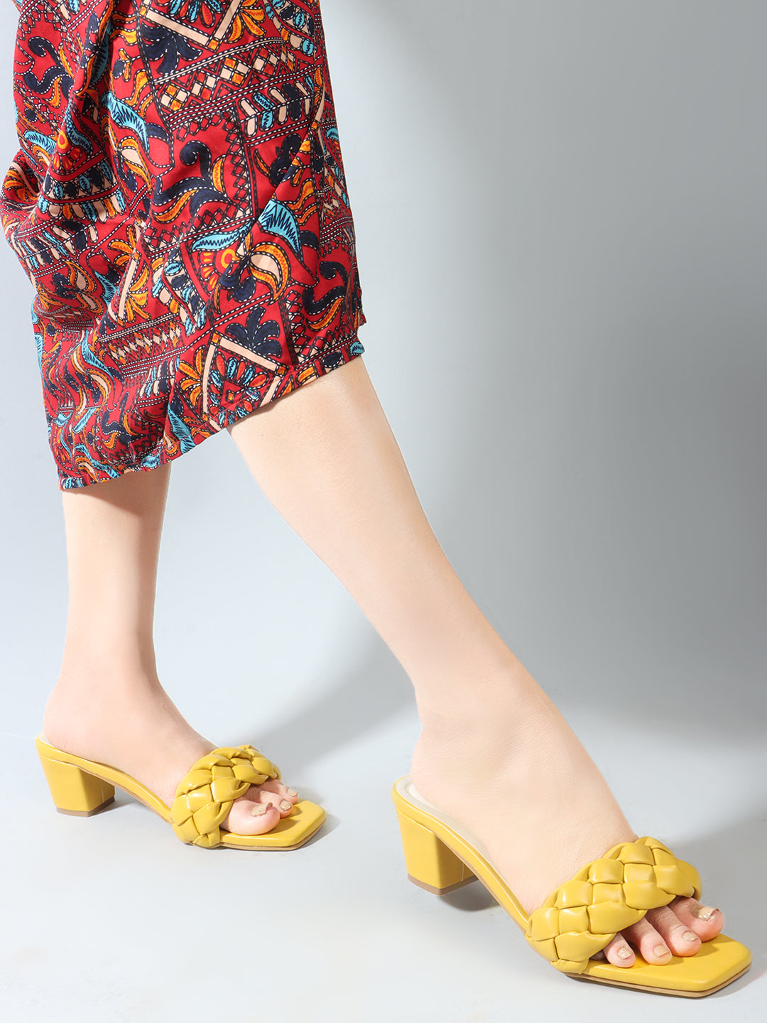 Yellow Casual Block Heels