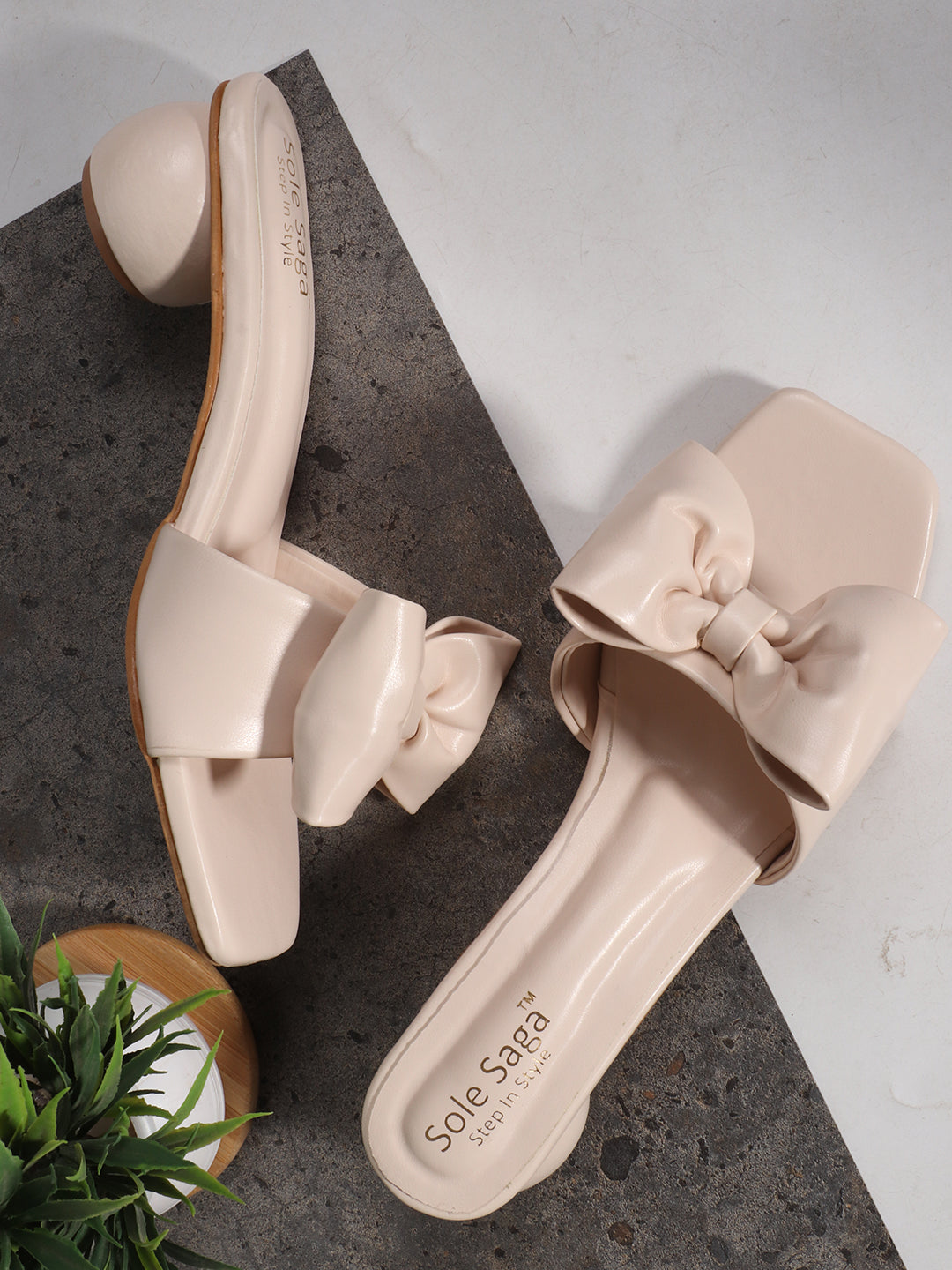 Bow Style Casual Cream Heels