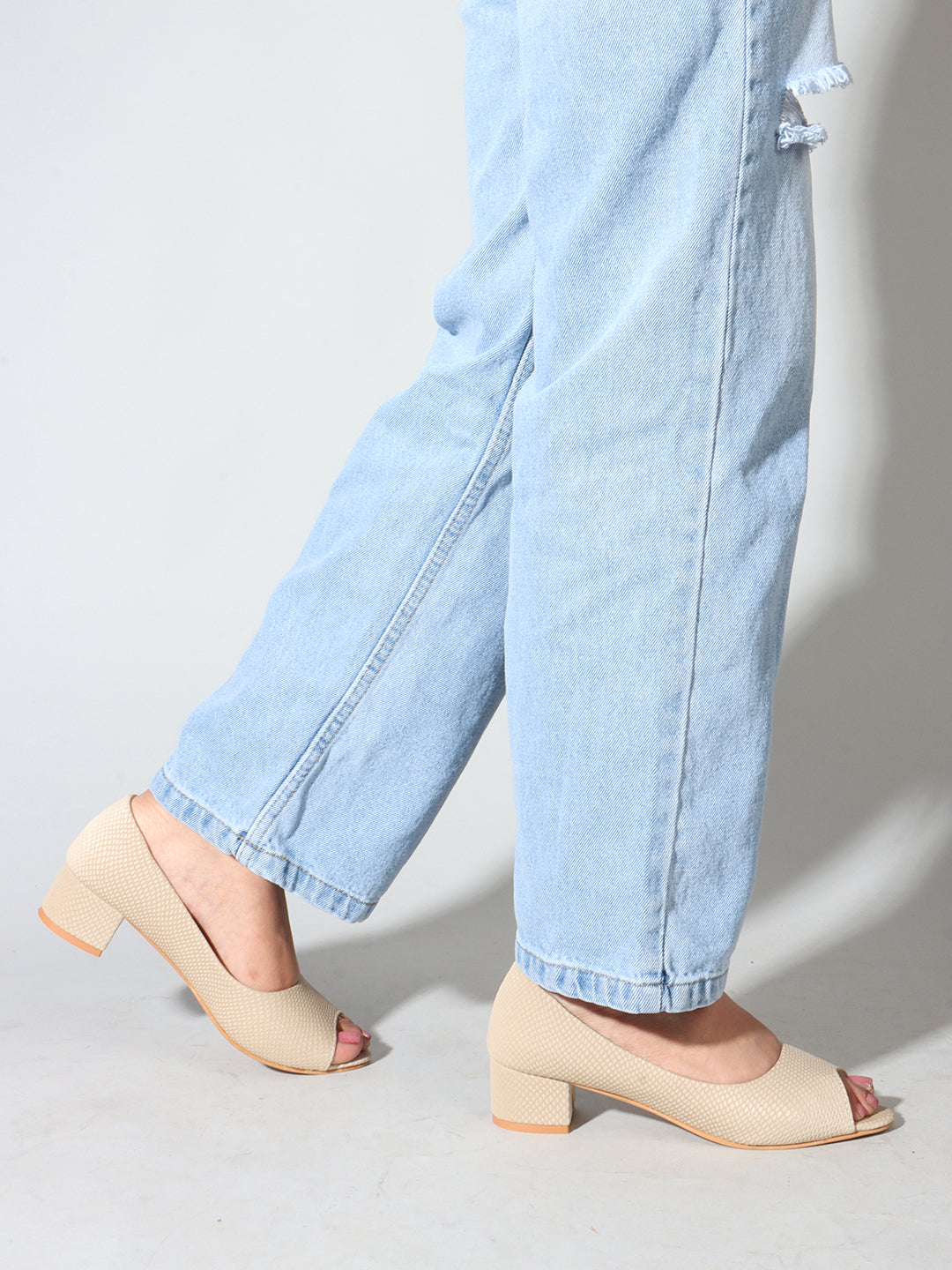 Peep Toe Textured Block Heels for Women